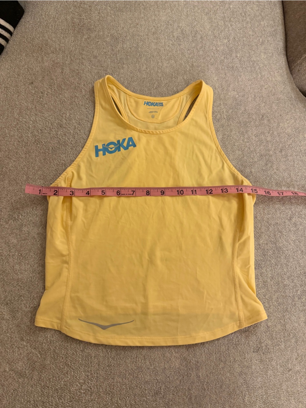 Hoka One One Women's Light Yellow Racerback Tank with Teal Logo - Picture 7 of 7